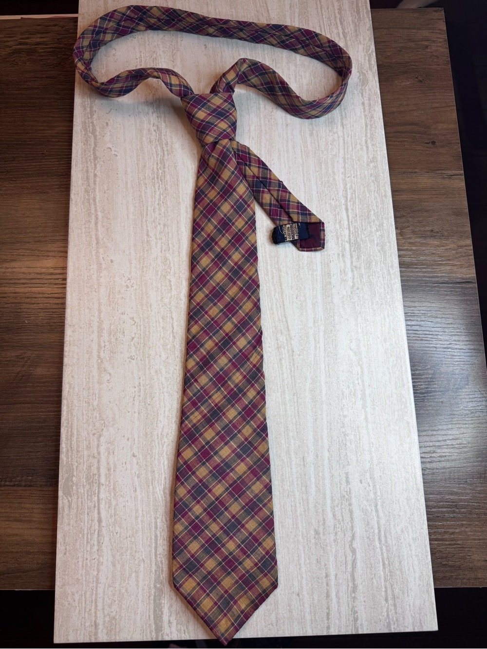 Vintage Plaid Men's Tie in Burgundy and Gold -horns haberdashery OOB